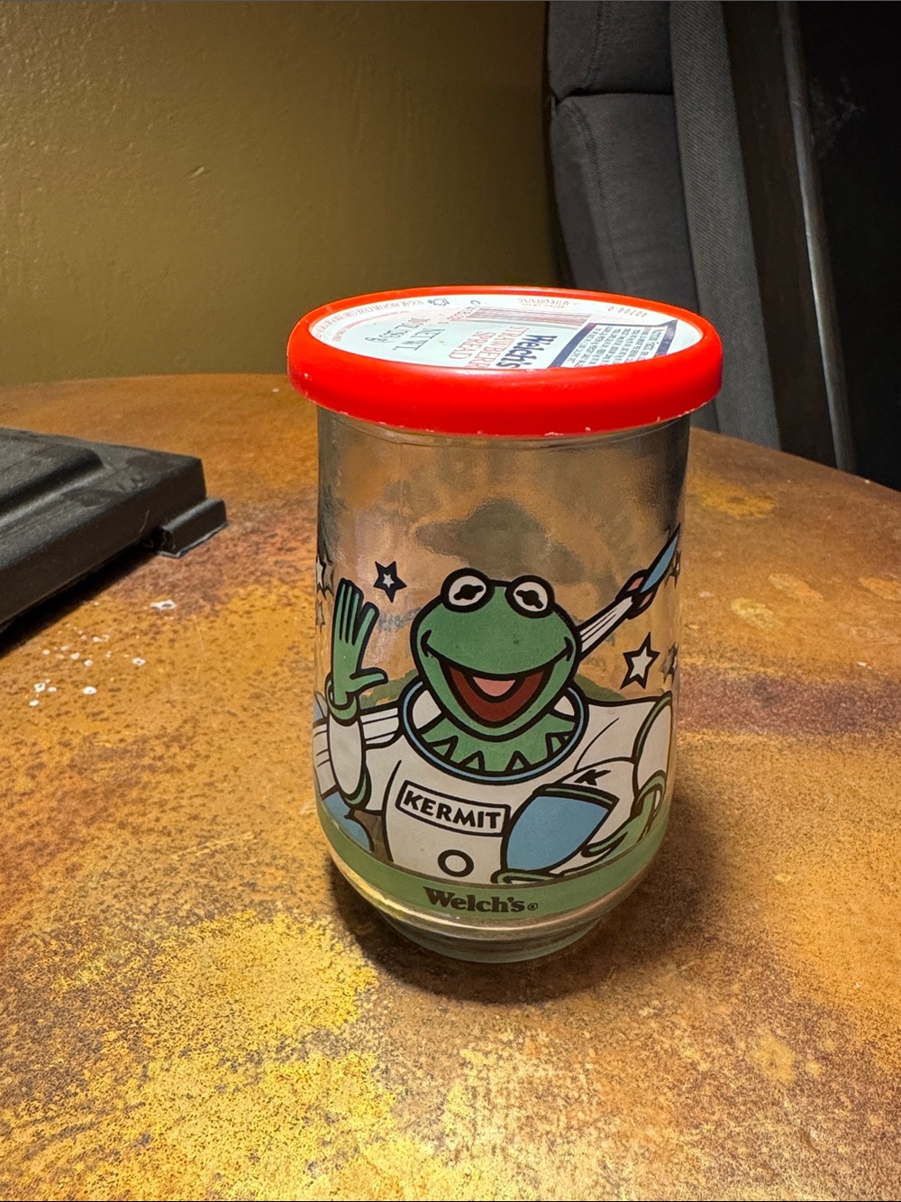 Vtg 1998 Welch’s Muppets in Space Jelly Jar Glass-Kermit in Command #1, with lid